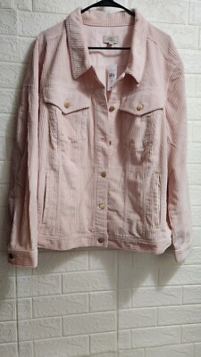 LOFT Women's Button Front Light Pink Corduroy Jacket Long Sleeve Size 24