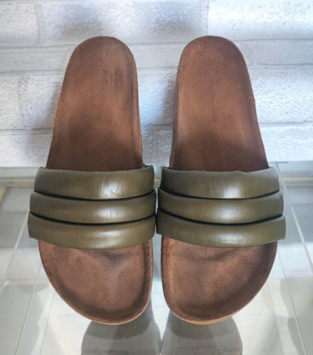 Beatrice Valenzuela Klasyczne skórzane sandały damskie rozmiar 8 zielona korkowa podeszwa środkowa - Zdjęcie 1 z 8