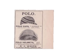 1908 Print Ad A J White Polo Caps Helmets Regimental Club Colours London England