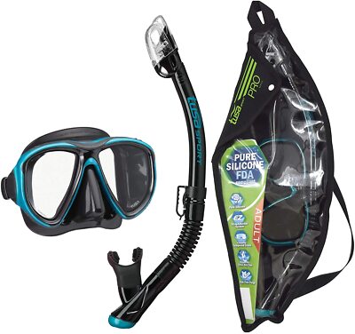 Tusa Powerview Adult Dry Travel Mask Snorkel Combo Set Scuba Diving Snorkeling