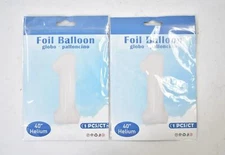 Lot Of 2 Foil Digit Helium Balloons 40" White #1 Birthday Party Celebration
