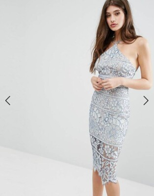 Boohoo Midi Lace Dress - Baby blue bodycon dress - Floral dress - UK12 -  NEW