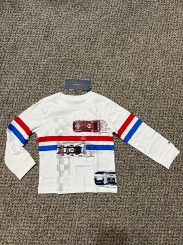 Tommy Hilfiger Baby Boy Long-Sleeve Racing Car Graphic T-Shirt White Size 3T New