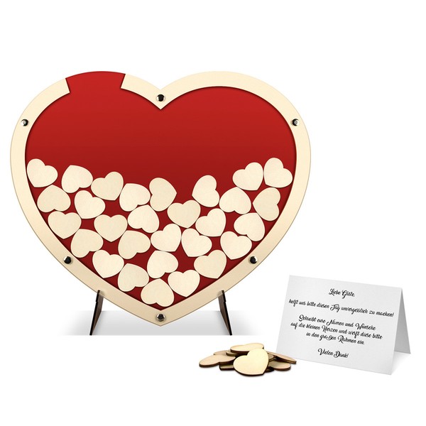 Hochzeit GäStebuch Alternative HochzeitsgäStebuch Herz S Rot + Holzherzchen-image