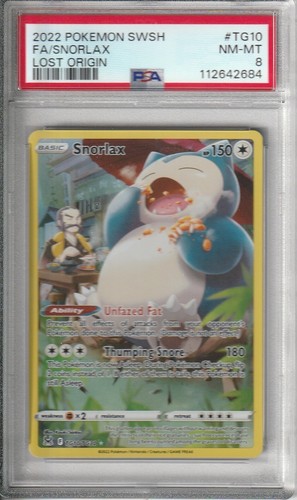 2022 POKEMON SWORD & SHIELD LOST ORIGIN #TG10 FULL ART/SNORLAX PSA 8