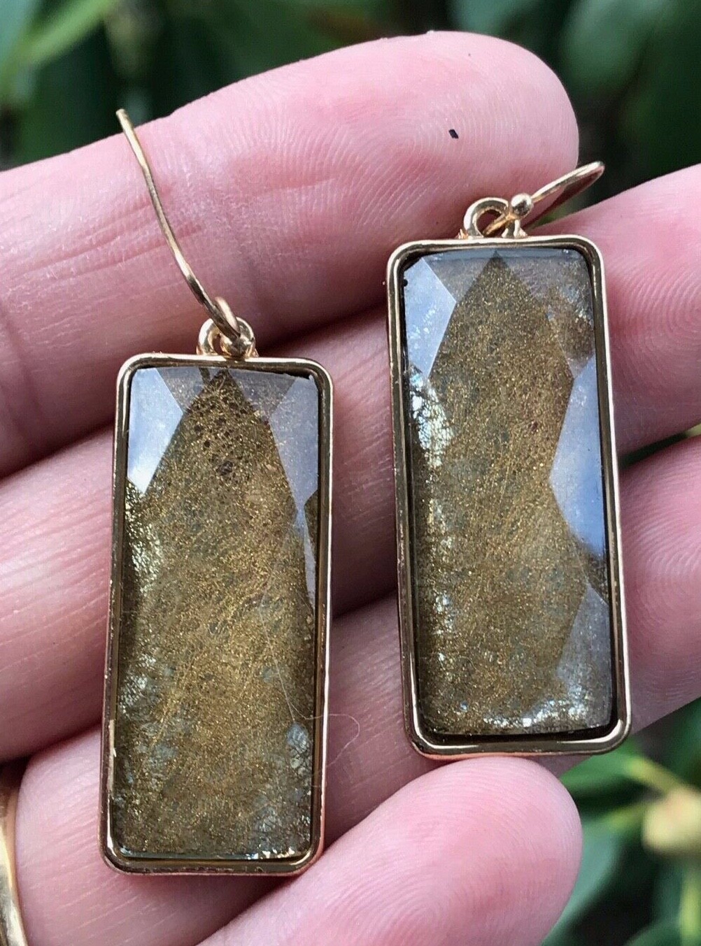 Gold Lucite Rectangular Drop Dangle Pierced Earri… - image 3