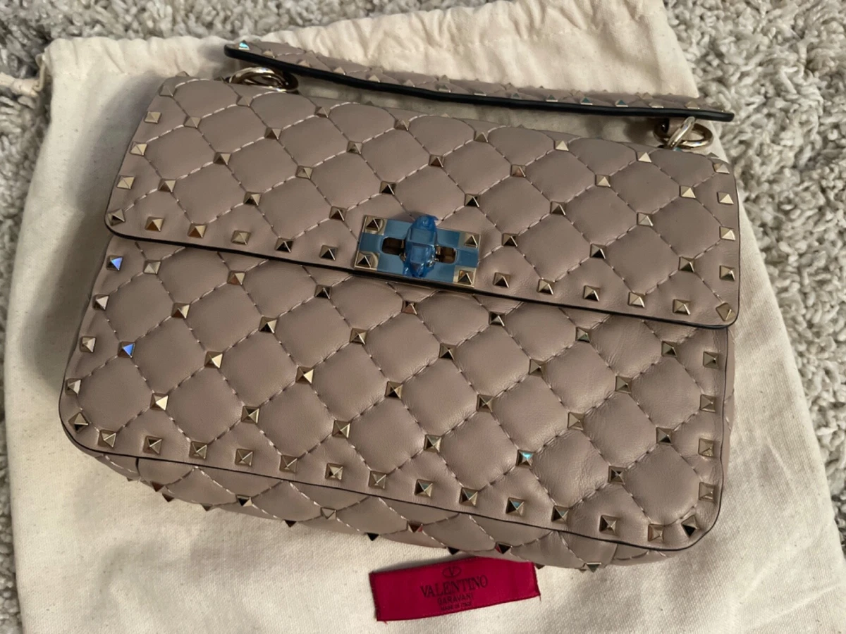 VALENTINO Medium Rockstud Spike Quilted Leather Tote Crossbody Bag Whi