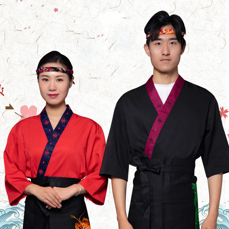 Sushi Chef Coat Serving Short Kimono Sushi Chef Jacket Restaurant Uniform Red - Image 4 of 4