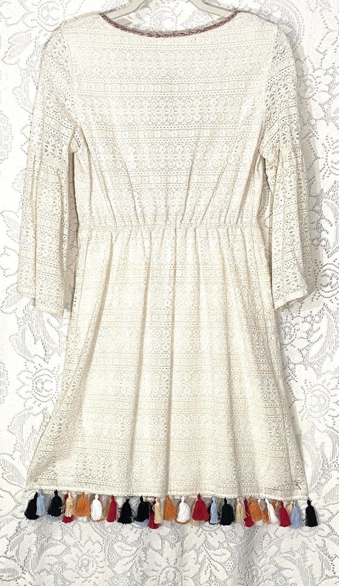 Chelsea and Violet Ivory Lace Bohemian Dress Sz S Lined Bell Long