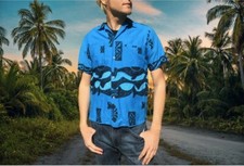 VTG 1960s HAWAIIAN SHIRT Tropicana 50s 60 TURQUOISE BLUE Tiki 1950s MEN SIZE M L