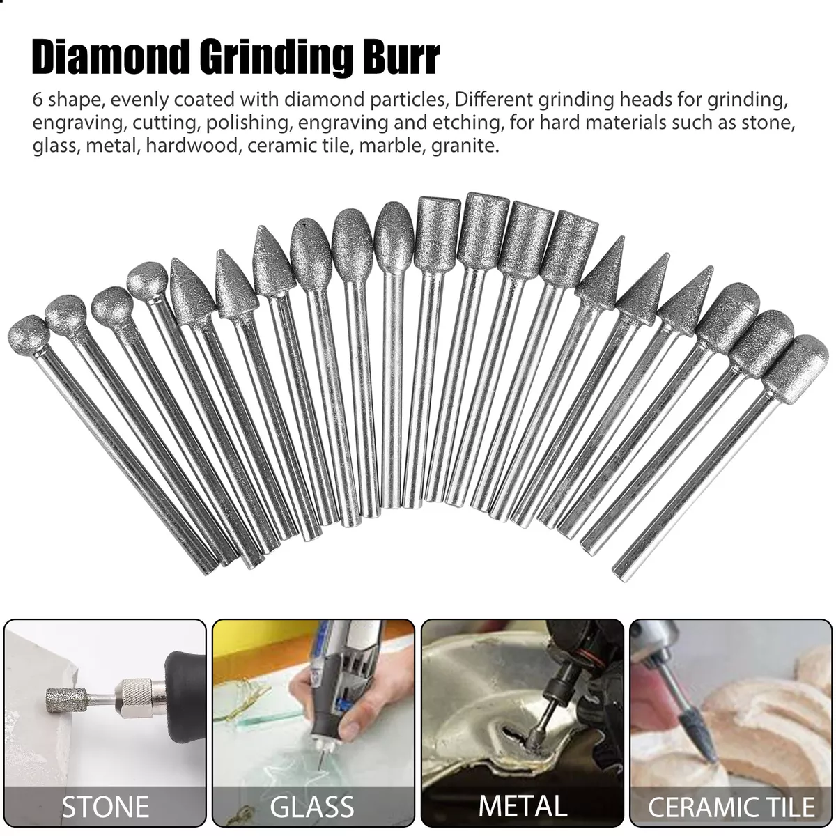 5pcs Dremel Accessories 3mm Handle Diamond Mounting Point, Grinding Head,  Stone Jade Carving Tool, Glass Polishing, Ceramic Tile - AliExpress