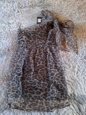 Love & Other Things Bow Shoulder Khaki Leopard Print Mini Dress Size S BNWT