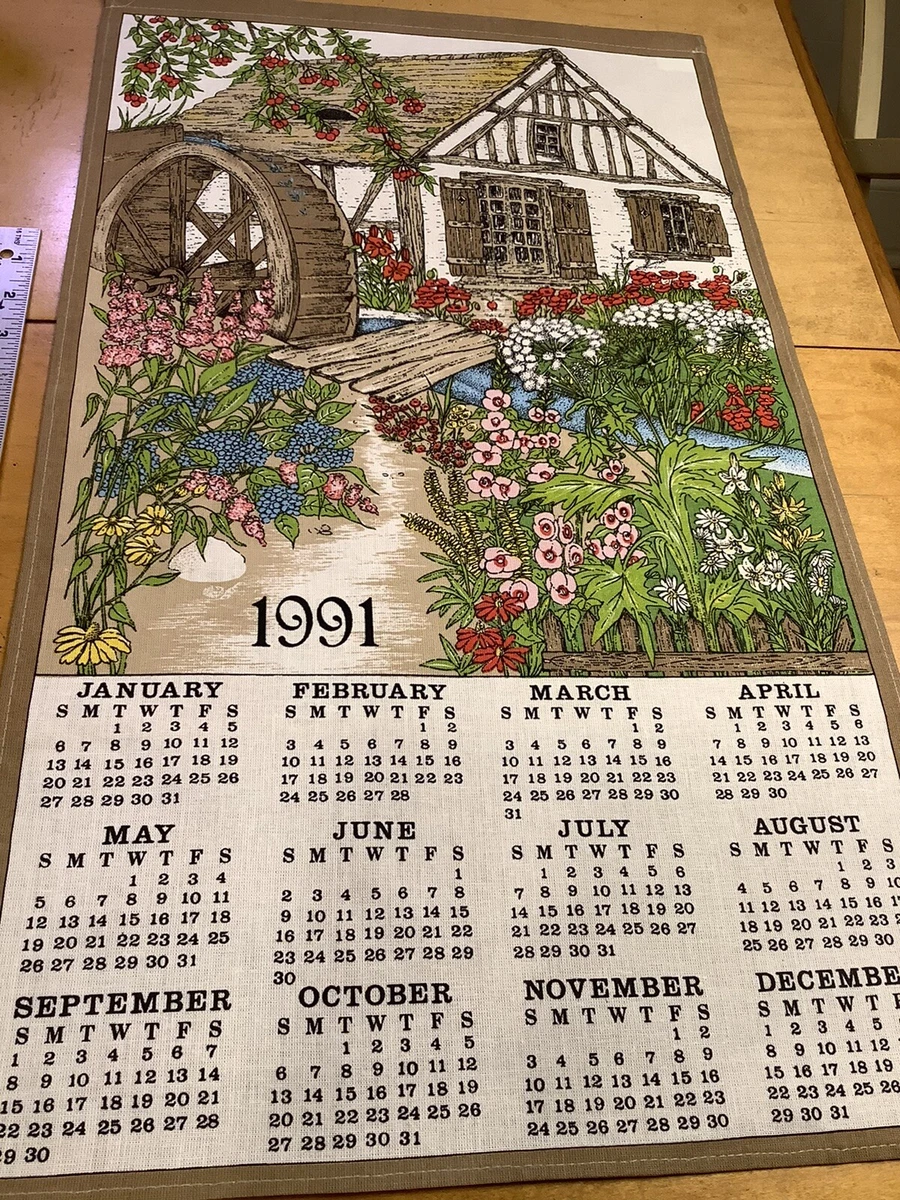 X430🌟PERFECT GIFT Vintage Printed Cotton CALENDAR 1991 Dish Towel French  Cottag | eBay
