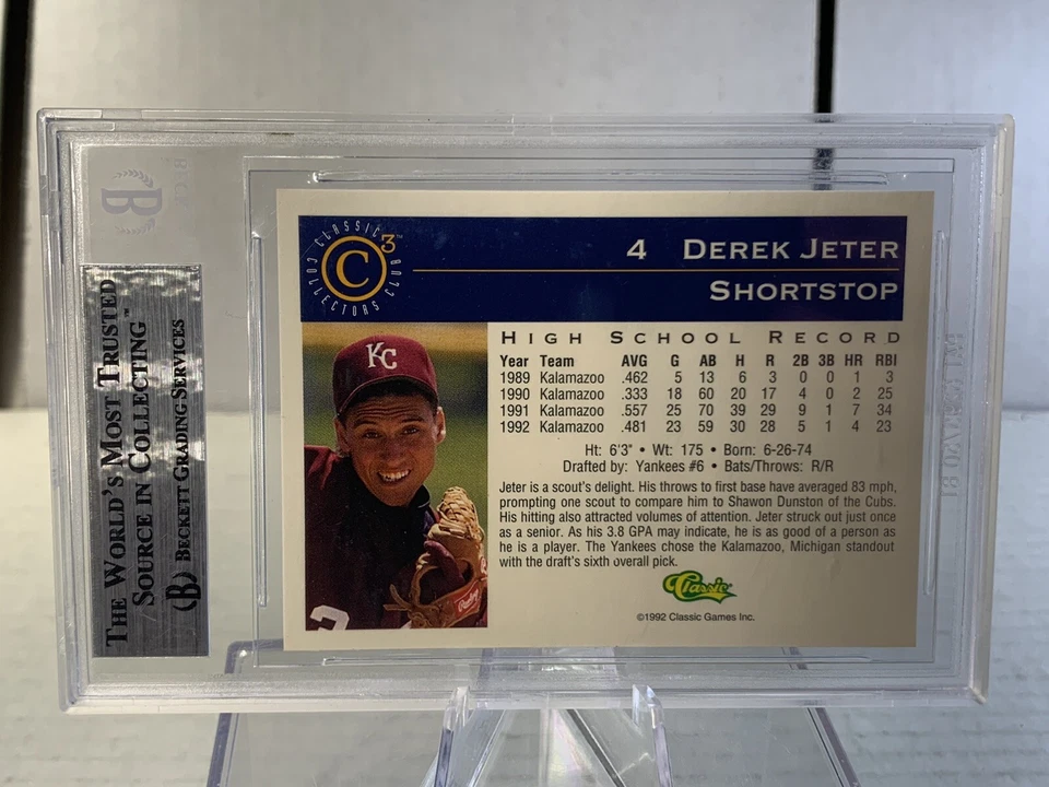 Beckett BGS 8.5 Derek Jeter 1992 Classic C3 High School Rookie New York Yankees - Image 2 of 3