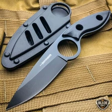 7" Tactical Dagger Fixed Blade Hunting Survival Knife w/ Hard Belt Sheath BLACK