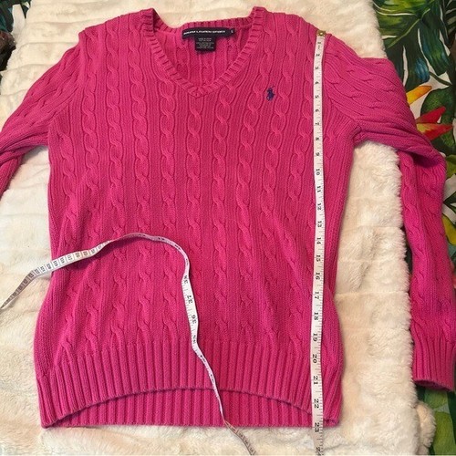 VTG Y2K Ralph Lauren Sport M/L Fuchsia Cable Knit Designer Luxe Preppy Sweater - Picture 6 of 9