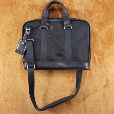TUMI Andrews Slim Brief Mens Dark Brown Modern Briefcase Messenger Bag Laptop