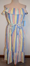 New Womens Draper James RSVP Dress Small Striped Off Shoulder Sleeveless Midi