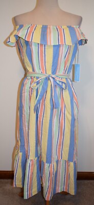 New Womens Draper James RSVP Dress Small Striped Off Shoulder Sleeveless Midi