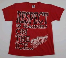 Vintage 90s Detroit Red Wings T Shirt Big Lettering Print Respect NHL USA Made