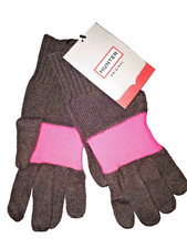 HUNTER Merino Wool Gloves Chocolate Brown / Neon Pink  M/L 
