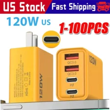 120W 4-Port USB C Fast Wall Charger Block For All Cell Phone iPad lot