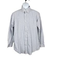 Lands' End Button Down Shirt Men 16  - 34 Blue White Striped Long Sleeve Supima