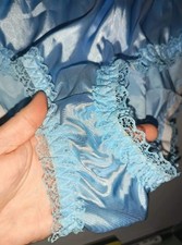 Baby blue Satin Frilly Knickers Lace Trim Vintage Style panties