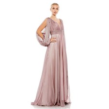 Mac Duggal 67414 Chiffon Split Sleeve  Deep V-Neck A Line Gown Mocha Size 8 NWT