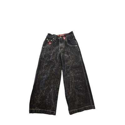 JNCO Jeans Vintage Black Acid Wash Crown Embroidery Wide Leg