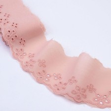 5 Yards Pink Cotton Lace Ribbon Embroidery Scalloped for Sewing,
