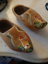 Vintage Dutch Wooden Shoes Clogs Hand Carved Hand Painted Hanging From Holland