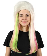 Women Rainbow Long Wavy Bob Wig with Bangs, Synthetic Hair, Daily Wear, Cosplay