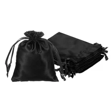 6Pcs 7.9" x 5.9" Satin Drawstring Favor Bags Satin Gift Bag, Black