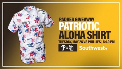 San Diego Padres Patriotic Aloha Shirt White Red Blue MLB Baseball - size Large 
