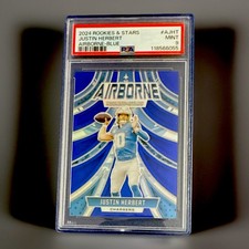 JUSTIN HERBERT 2024 ROOKIES & STARS AIRBORNE COLOR MATCH-BLUE /50 PSA 9 POP 1!