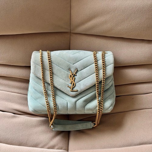 Saint Laurent YSL Small Loulou Green Quilted Suede with Gold Hardware