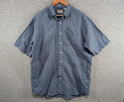 LL BEAN Herren Blau 100% Leinen Retro Freizeit Button Down Hemd L Tall