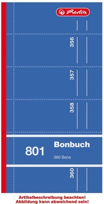 herlitz Formularbuch 'Bonbuch 801', 90 x 198 mm, sortiert