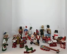 VTG Wooden Christmas Tree Ornaments Medium Size. Lot of 21. Nice Assortment.