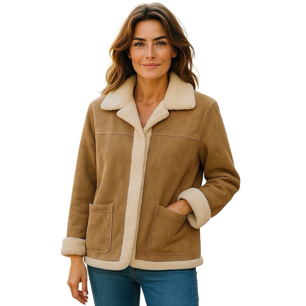 Beth Dutton Style Tan Brown Faux Suede Coat Jacket Size 16 Shearling Jacket
