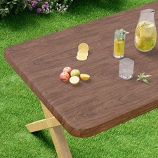 Rectangle Vinyl Tablecloth, Fitted Table Cover, 72" x 30" Rectangular 1 Oak
