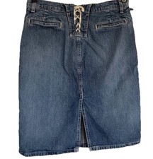 Vintage Ralph Lauren Polo Jeans Laced Pencil Skirt Midi Retro Denim Preppy Sz 4