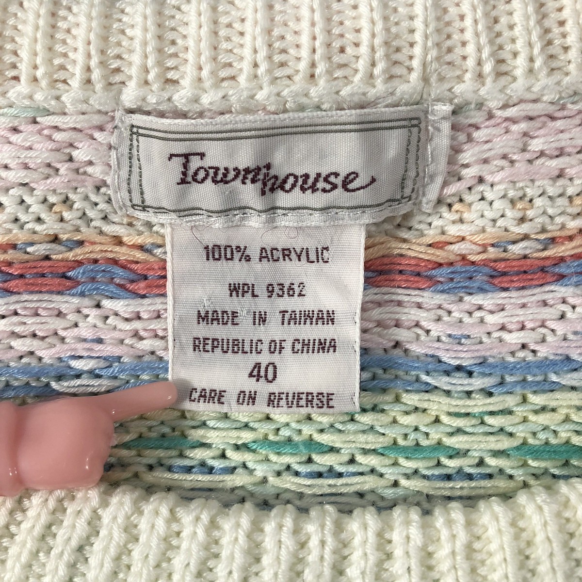 Town House Sweater Women's Size 40 (Medium) White Pink Blue Green Pastel Eggs View 3