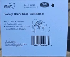 Shield Security Passage Round Knob Satin Nickel Finish PN 226928