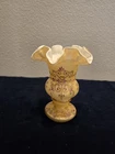 Rare Fenton Honey Cased Glass Vase Handpainted Filigree Signed