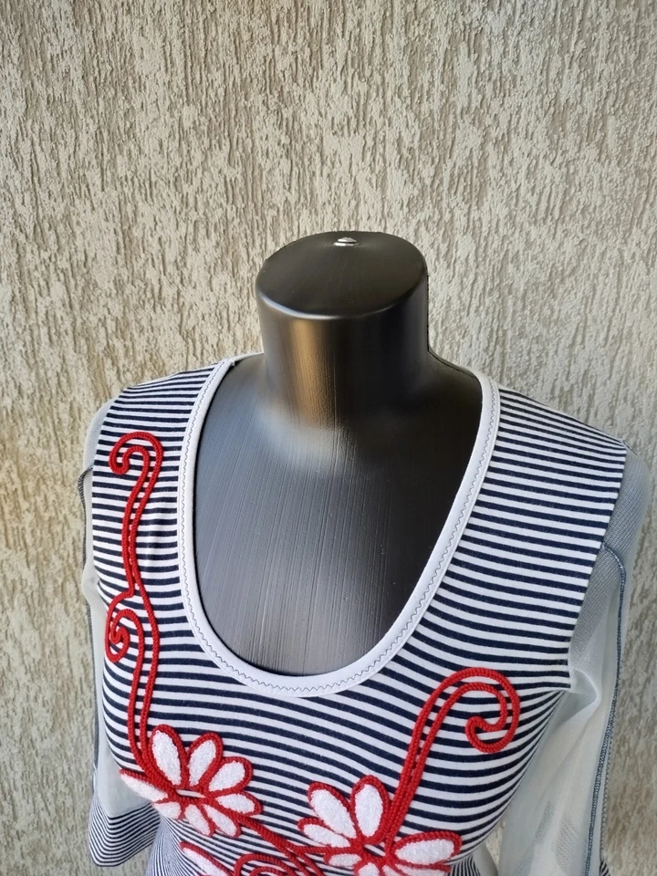 Top Save The Queen Manga Malla 3/4 Rayas Floral Bordado Vintage Y2K Talla S Foto 4 de 4