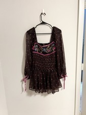 Free People XS Through The Meadow Mini Dress Floral Embellished Embroidered New