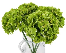 4 Green Artificial Hydrangea Flowers Silk Bouquet | 225 Petals Each, 19 in