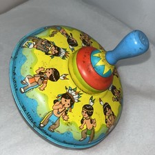 Rare Vintage Ohio Art 10 Little Indians Tin Litho Metal Toy Spinning Top Works
